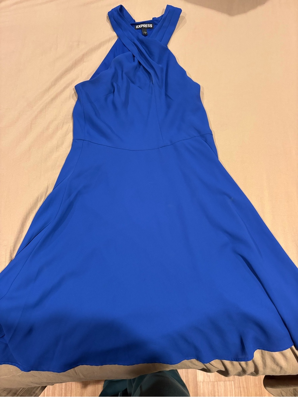 Express Cobalt One-Shoulder Fit-and-Flare Dress